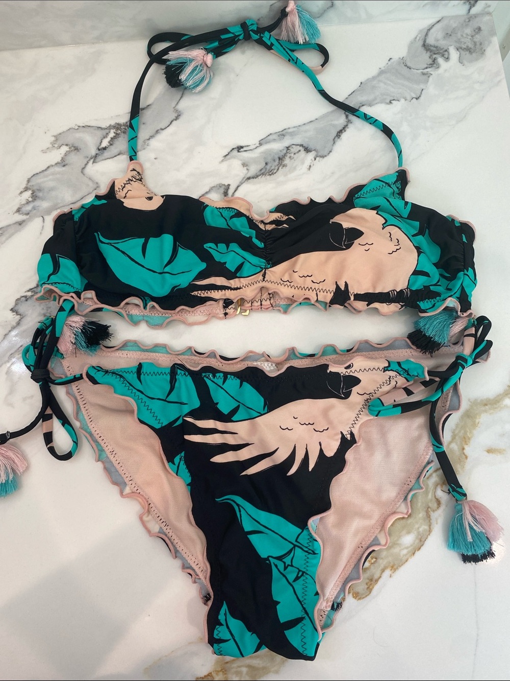 No Boundaries Black, Teal & Pink Tropical Print Bikini